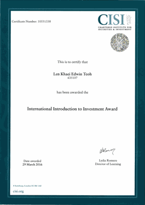 CISI Certificate in International Introduction to Investment Award